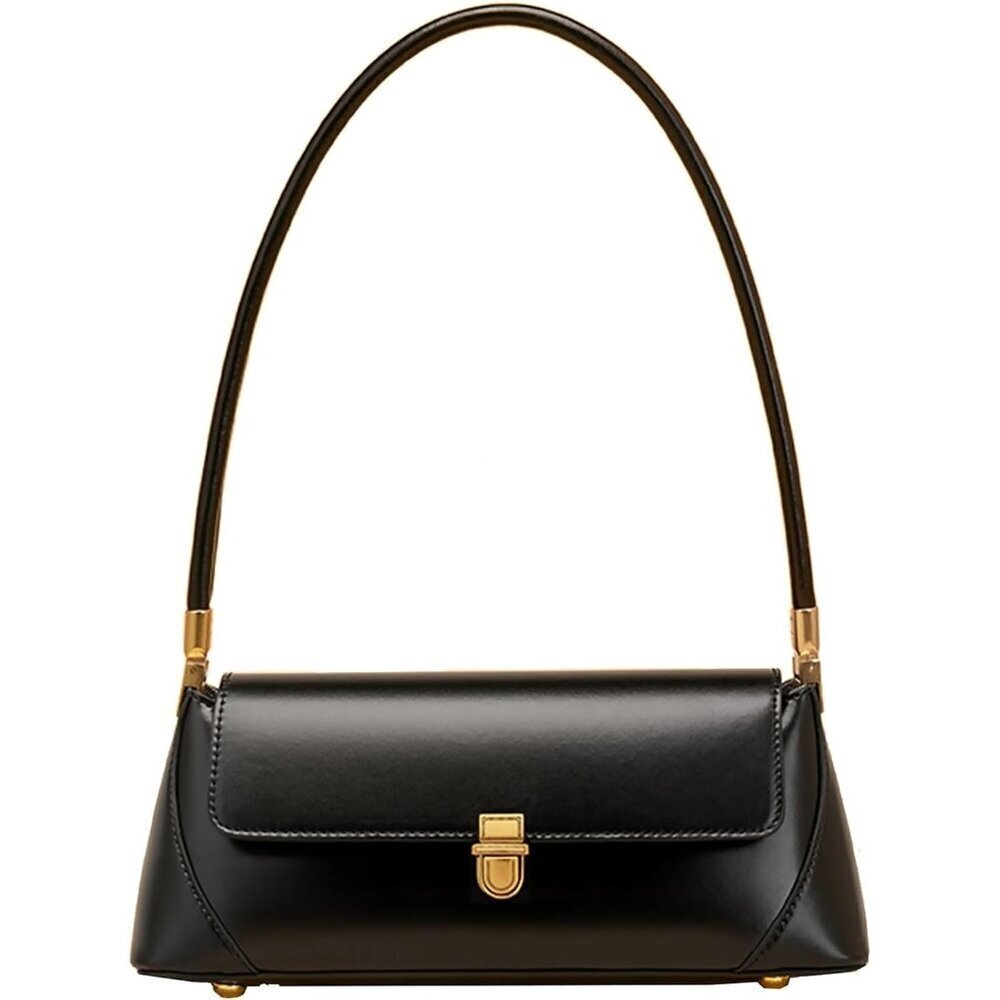 Vintage Small Black Shoulder Bag for Women Zipper Closure and Classic Design